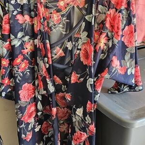 LuLaRoe Floral Kimono with Pink and Gray Accents